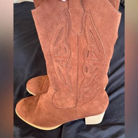 Suede Western Block Heel Boots - Brown Women’s Size 11 Cowgirl Western - Picture 10 of 12